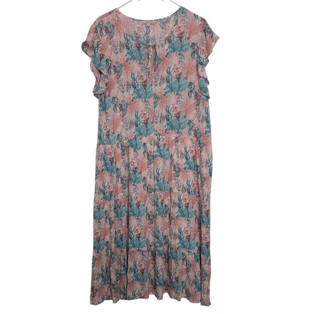 Stitch by Chenault Coral Midi Dress Womens Size XXL Pink Tiered Beachwear Coast